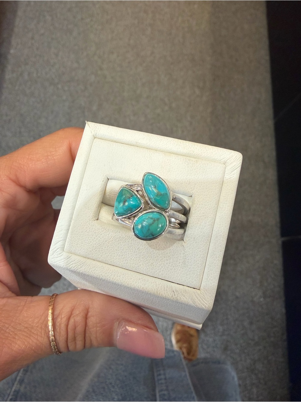925 Sterling Silver Turquoise Triple Stone Ring sz 6.75